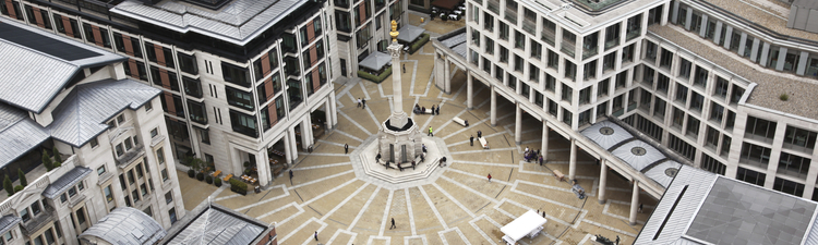 High angle down over Paternoster Square in London.