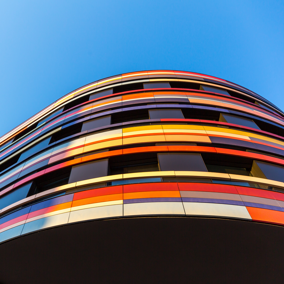 Detail of a modern office building in Hamburg, Germany.