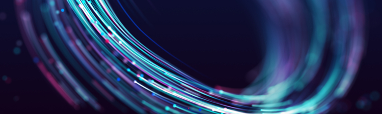 Medium angle abstract blue and purple particle vortex.