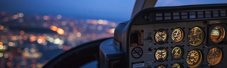 Close-up of the interior of a helicopter cockpit.