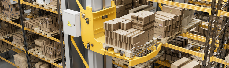 Medium angle digital rendering of a factory warehouse utilizing automated technology.