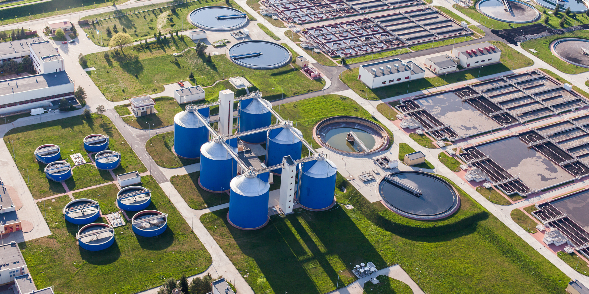 aerial view of sewage treatment plant in wroclaw city in Poland