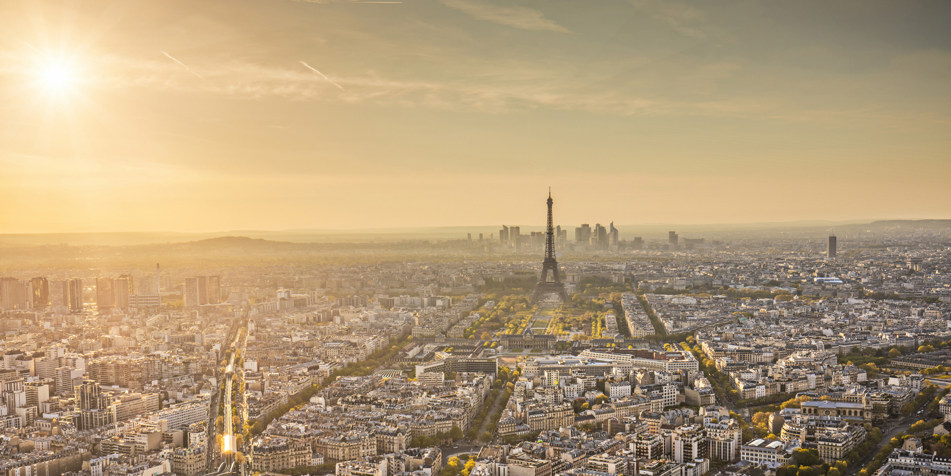 Panorama view of Paris at sunset.