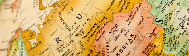 Part of a globe with map of Russia
