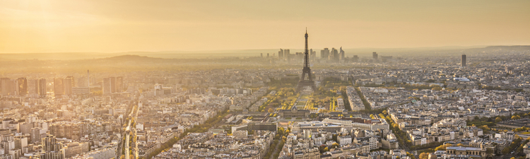 Panorama view of Paris at sunset.