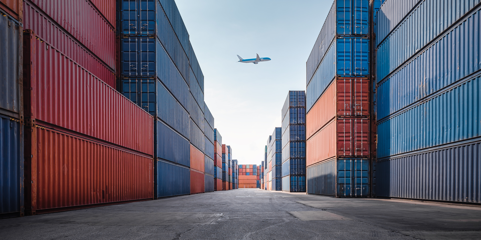 Container Cargo Port Ship Yard Storage Handling of Logistic Transportation Industry. Row of Stacking Containers of Freight Import/Export Distribution Warehouse. Shipping Logistics Transport Industrial