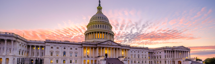 The US Capitol Building at dusk
