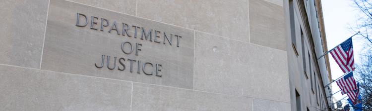 Department of Justice sign at the Robert F. Kennedy Building