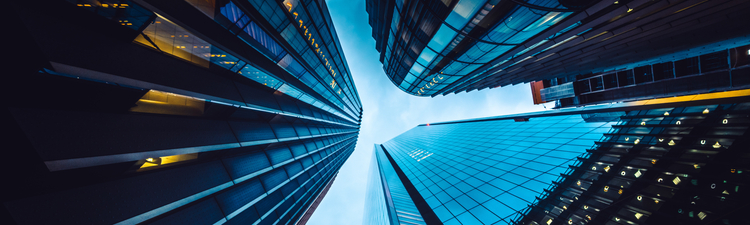 Up angle of buildings in the financial district in central London.