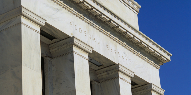 Close-up of The Marriner S. Eccles Federal Reserve Board Building in Washington DC.