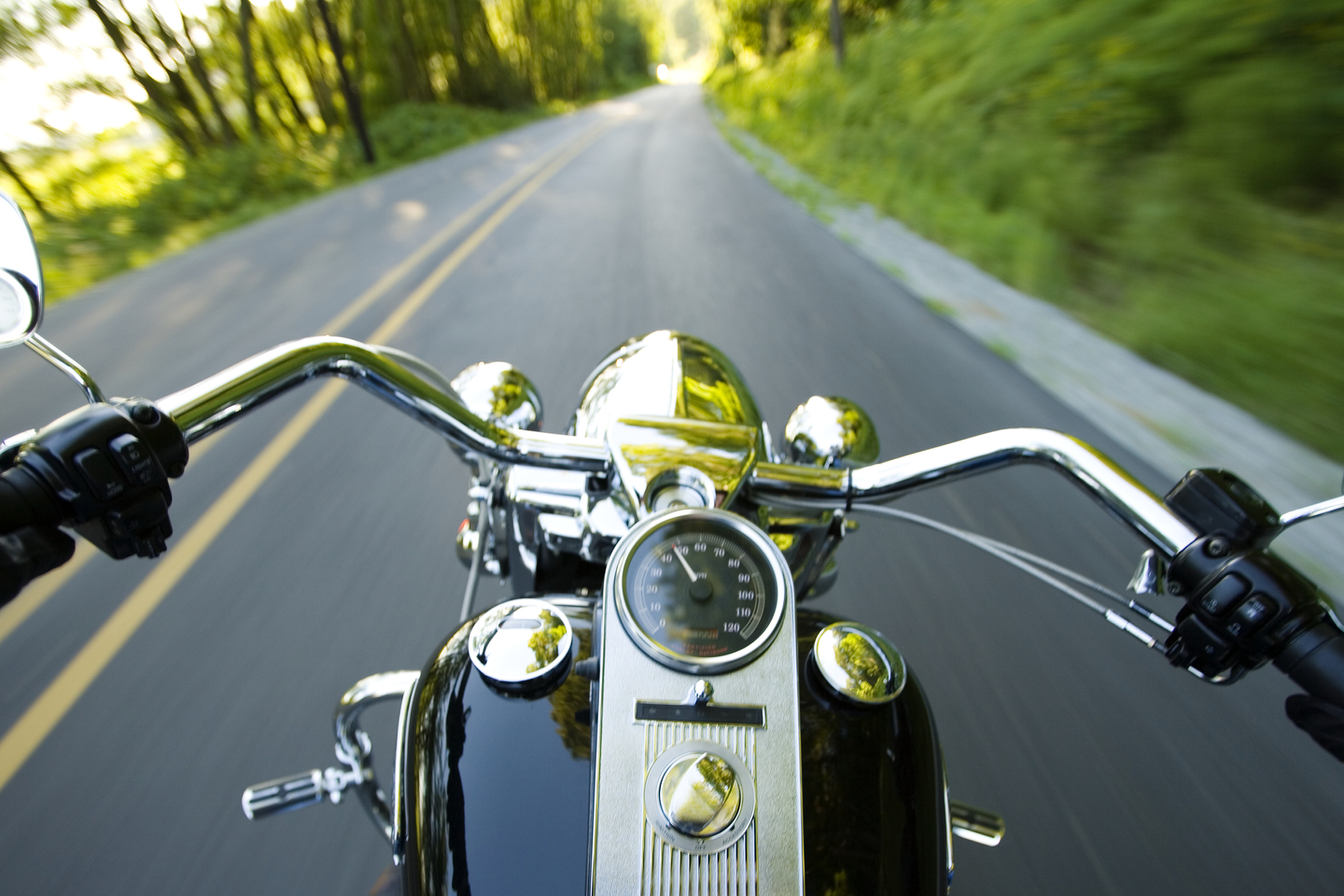 Dashboard and handlebars of Harley Davidson Road King motorcycle