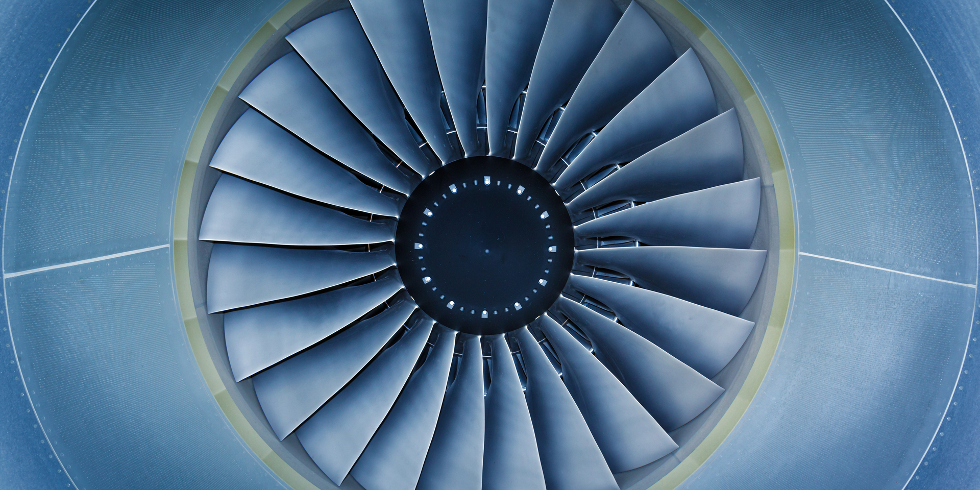 Close-up jet engine blades.