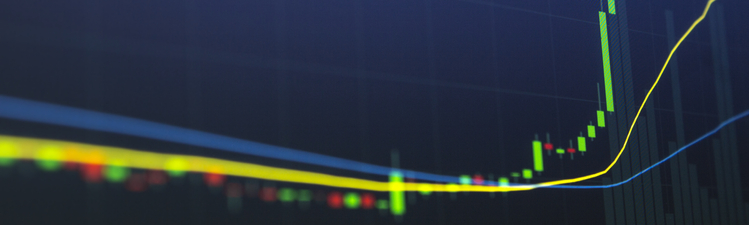 Candle chart for capital gain in financial business concept.  Happy investor and winner for large profits playing the market.