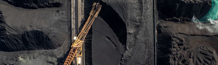 High angle down of machinery at coal mine.