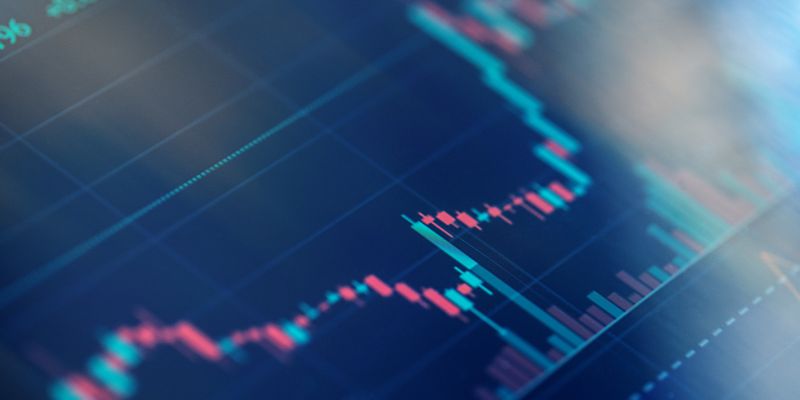 Close-up of abstract digital stock ticker.