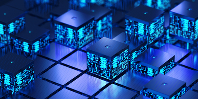 Close-up of futuristic concept for integrated circuitry.