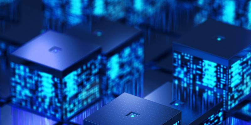 Close-up of futuristic concept for integrated circuitry.