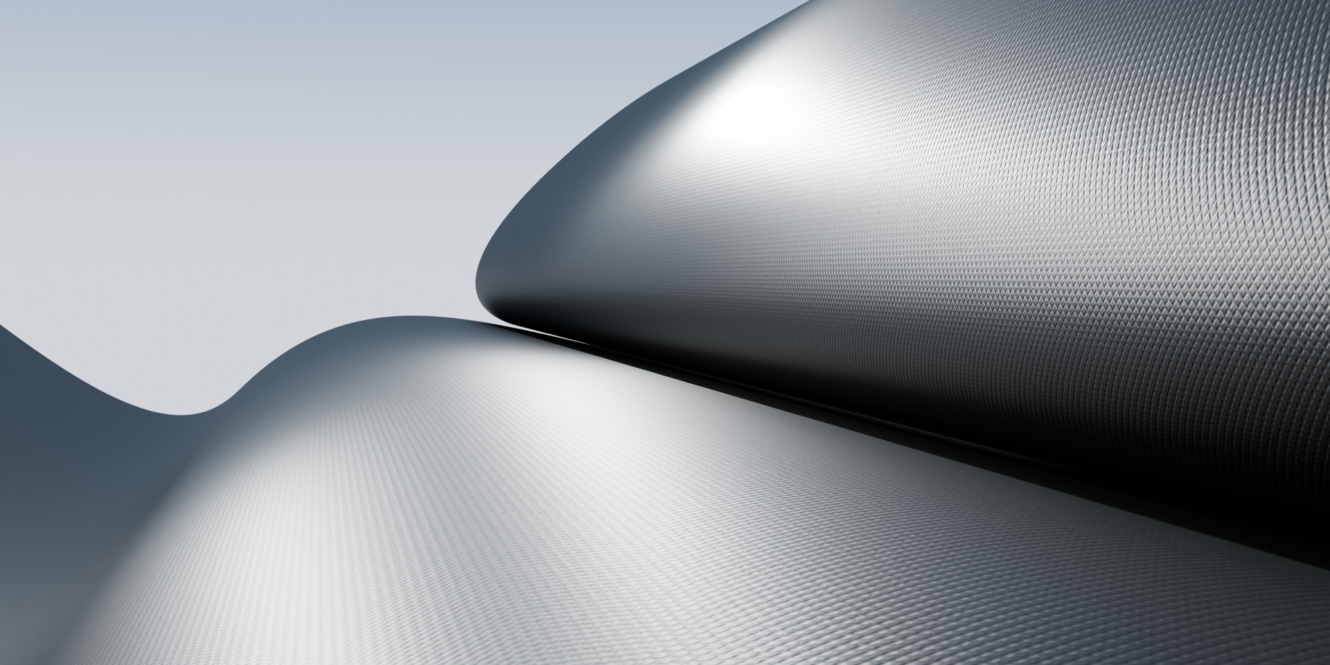 3D rendering of two shiny metallic organic structure surfaces