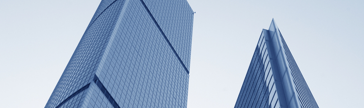 Up angle of glass skyscrapers in Beijing.
