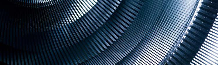 Close-up of abstract, round metal machinery.