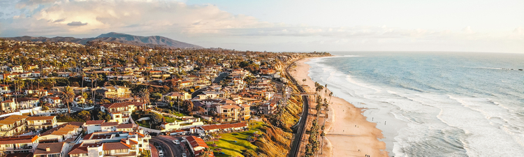 Aerial of Orange County coastline south of the San Clemente Pier.