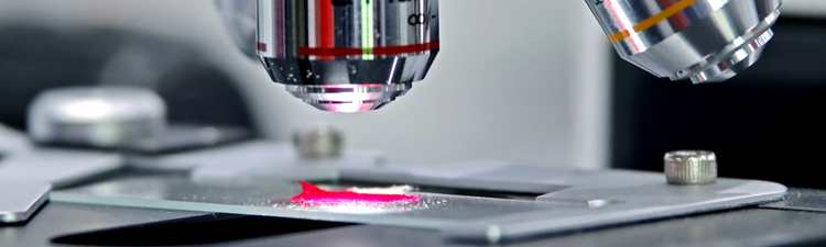 Close-up of microscope and slide.