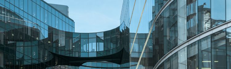 Medium angle of the modern 7 More London Riverside business complex.