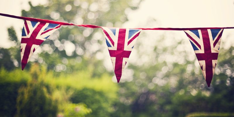 Close-up of Union Jack flag bunting.