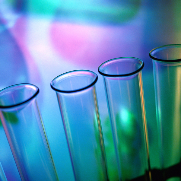 Close-up of test tubes in a laboratory.