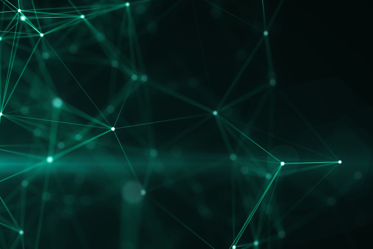 Medium angle of green, abstract neural network or digital data flow.