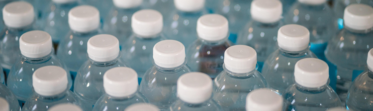 Close-up of water bottles.