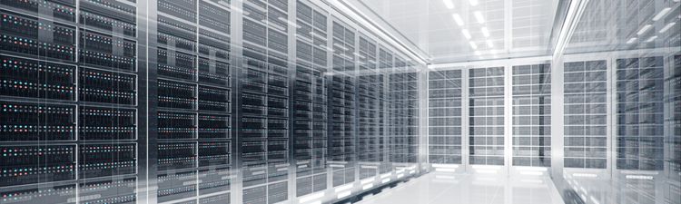 Medium angle of server racks in server room.