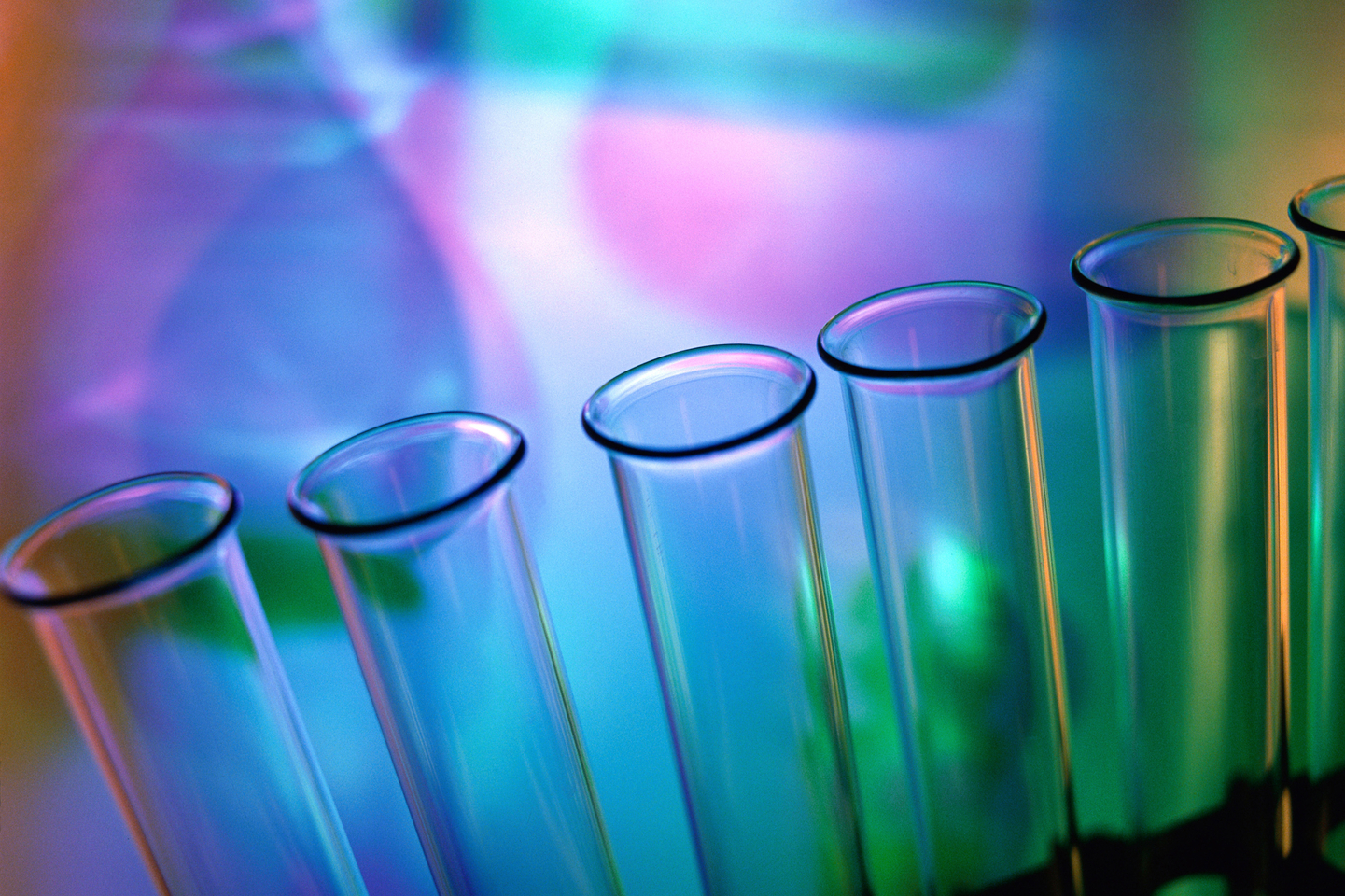 Close-up of test tubes in a laboratory.
