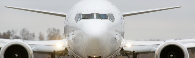 Closeup view of an aircraft preparing to take off