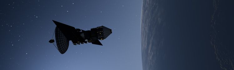 Wide angle of satellite orbiting Earth.