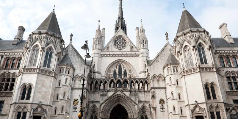 Medium angle of the Royal Courts of Justice in London.