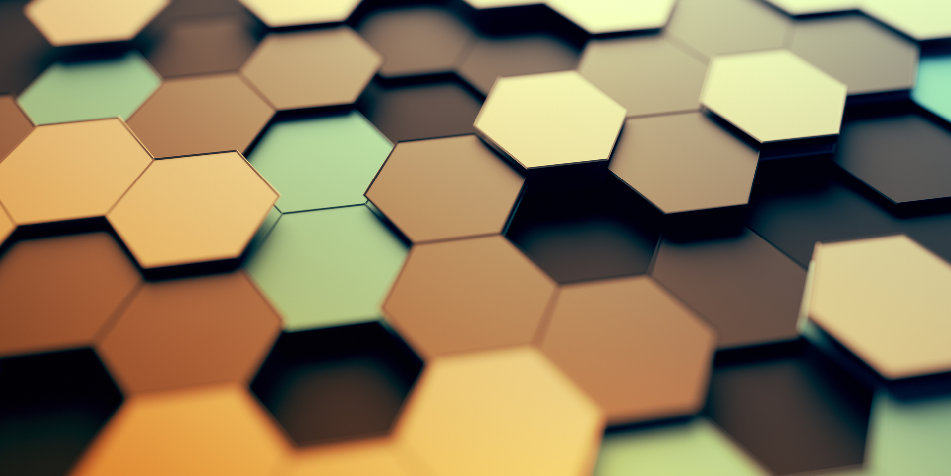 Abstract 3d rendering of futuristic surface with hexagons. Contemporary sci-fi background with bokeh effect. Poster design.