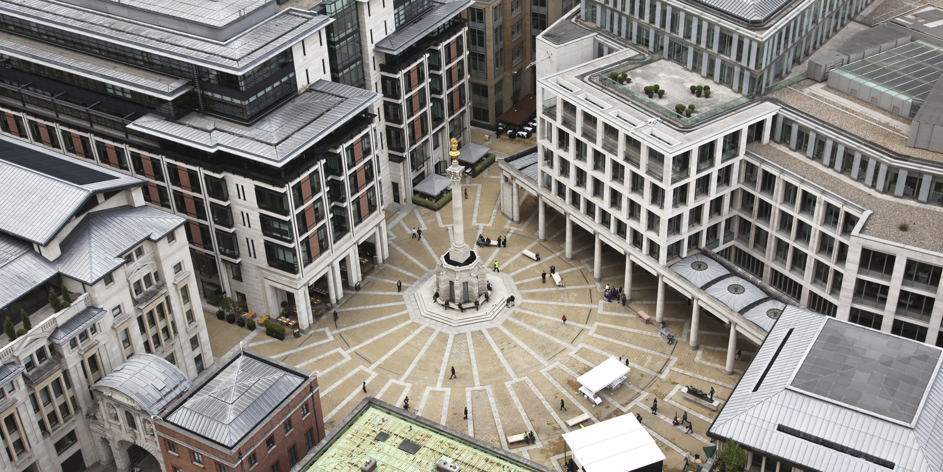 High angle down over Paternoster Square in London.