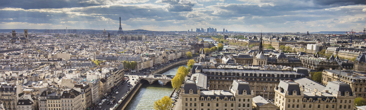 Sunny spring  panorama day in Paris.