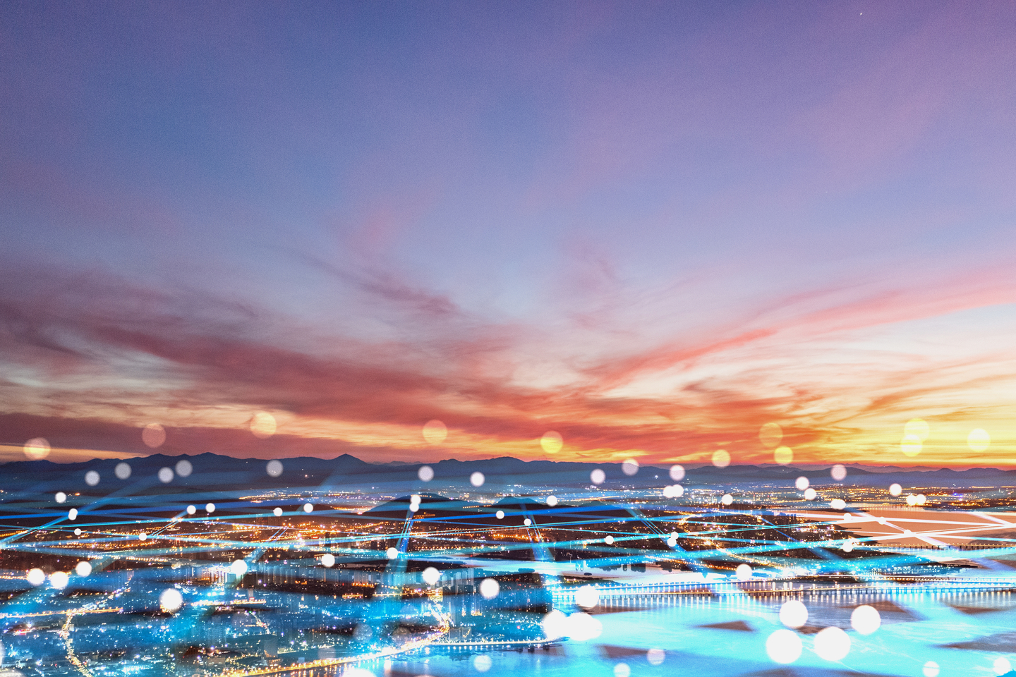 Composite image of modern city network communication concept