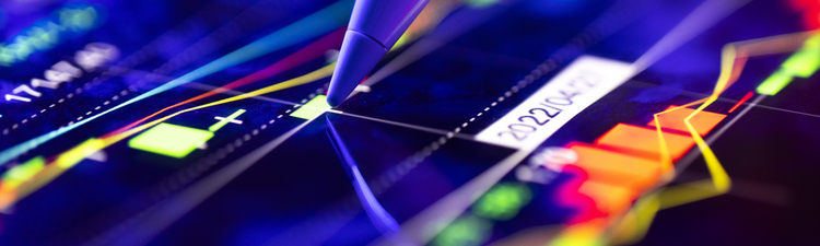 Person analyzing the market trends on a digital screen