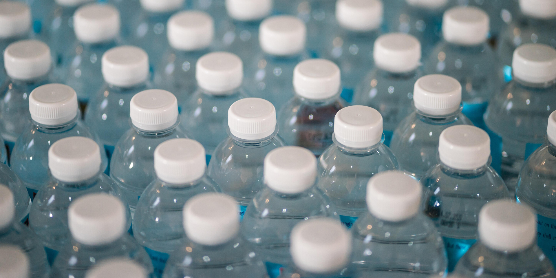 Close-up of water bottles.