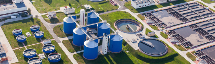 aerial view of sewage treatment plant in wroclaw city in Poland