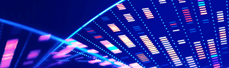 Close-up of DNA molecular structure in double helix shape.