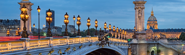 The Alexander III Bridge across river Seine in Paris, France.