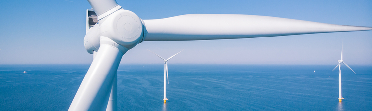 Wind turbine from aerial view, Drone view at windpark westermeerdijk a windmill farm in the lake IJsselmeer the biggest in the Netherlands,Sustainable development, renewable energy Netherlands