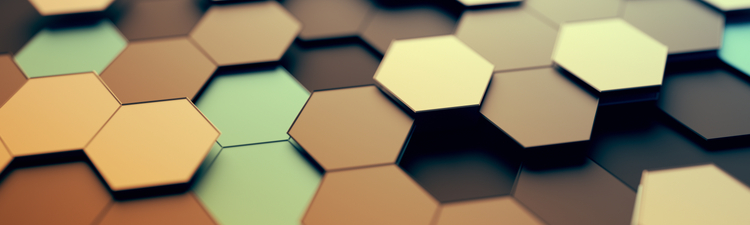 Abstract 3d rendering of futuristic surface with hexagons. Contemporary sci-fi background with bokeh effect. Poster design.