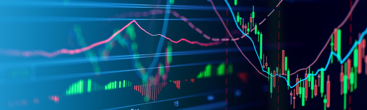 financial business stock market graph chart candle stick screen monitor