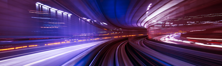 Motion blur of train moving inside tunnel in Tokyo, Japan