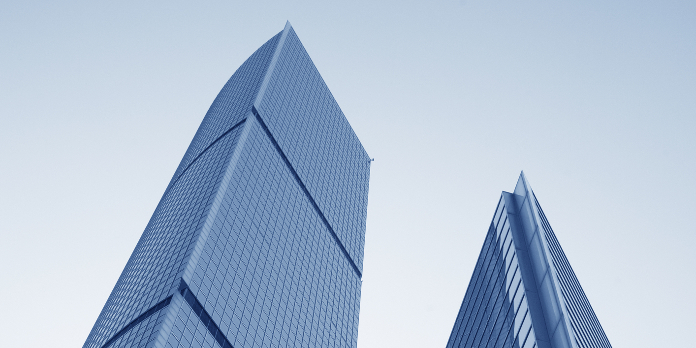 Up angle of glass skyscrapers in Beijing.